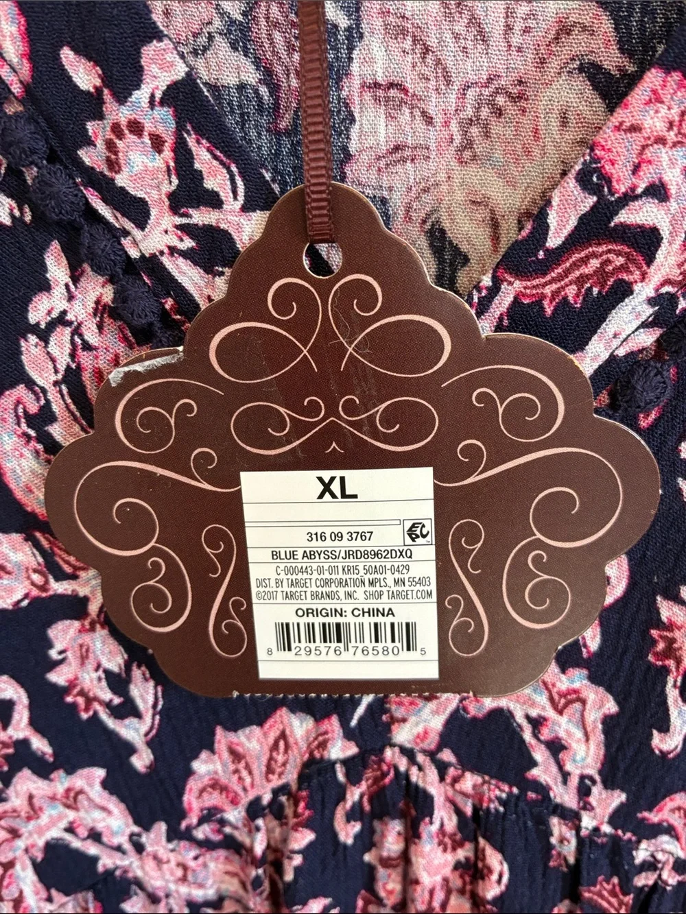 Knox Rose Navy & Pink Floral/Paisley Patterned V-Neck Dress, size XL, NWT - Picture 3 of 16